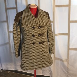 Wool houndstooth double-breasted trench coat